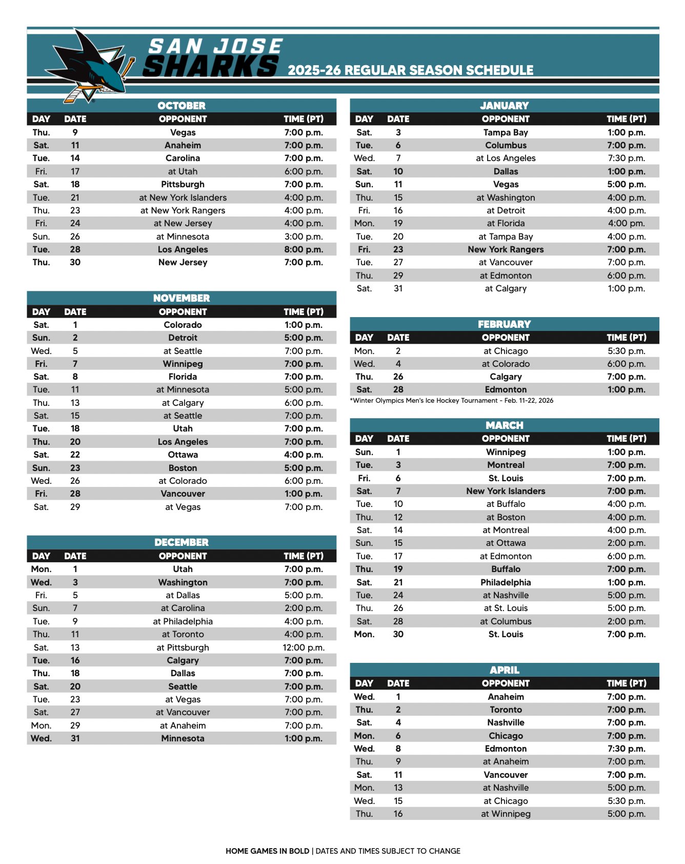 DIRAMATO IL CALENDARIO 2025-26 DEGLI SHARKS